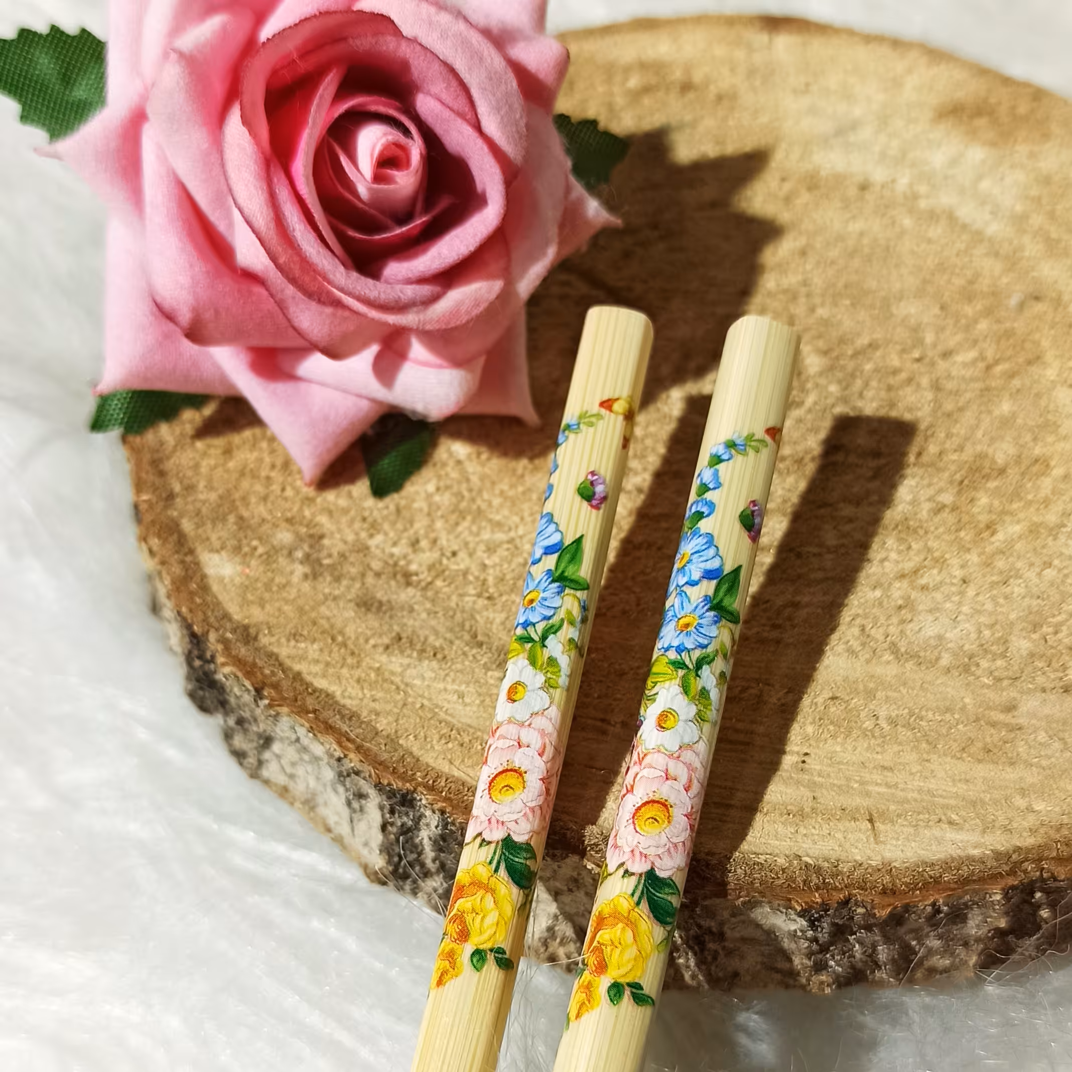 چاپستیک یا چوب غذاخوری چینی جنس بامبو طرح گلدار زیبا