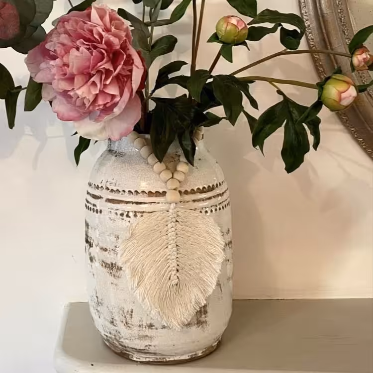 تزئین گلدان مکرومه بافی 