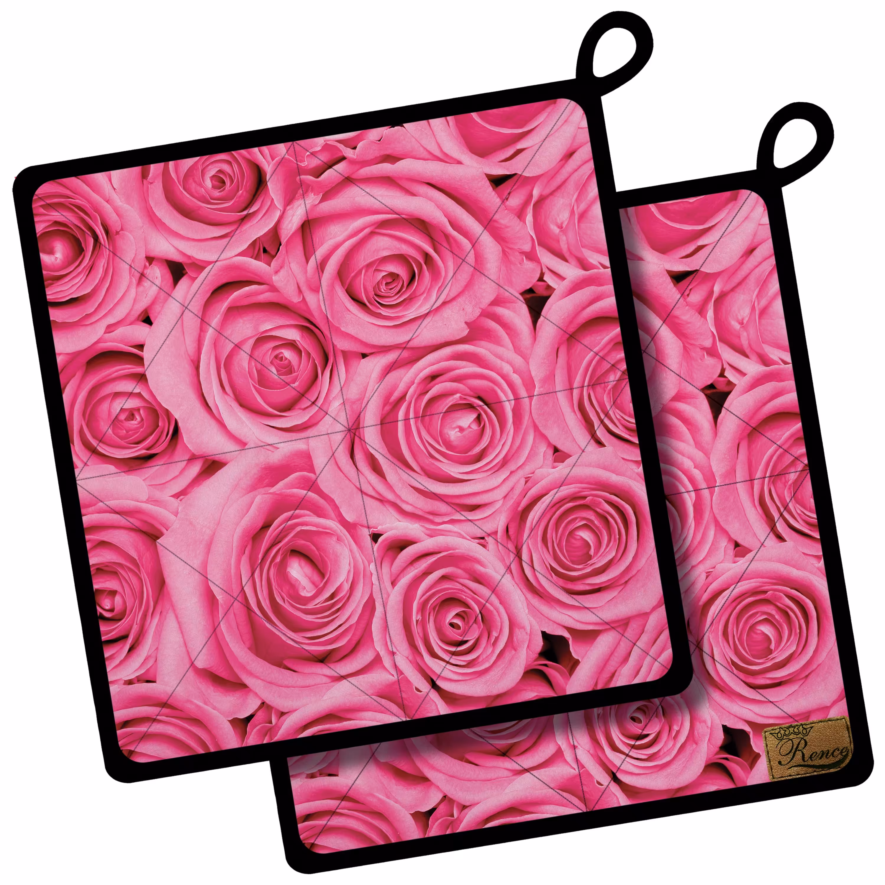 دستگیره آشپزخانه پارچه ای مخمل دو رو چاپ طرح گل صورتی سایز 18 در 18 مدل K1-1007 شرکت رنس