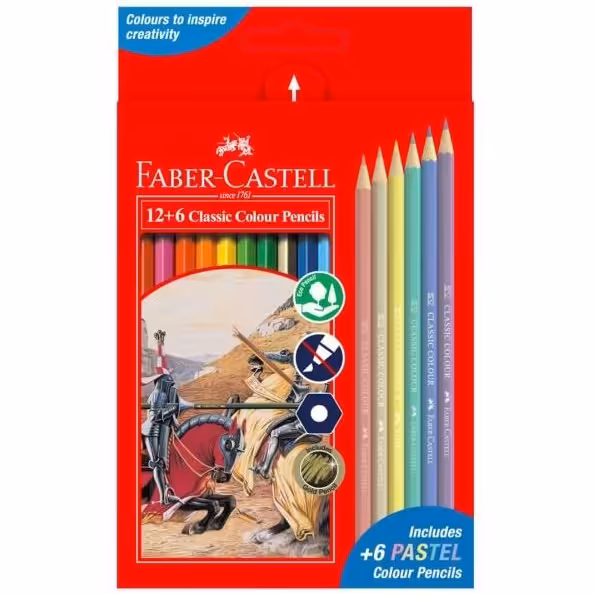 مداد رنگی فابر کاستل 12 رنگ با 6 رنگ پاستلی جعبه مقوایی