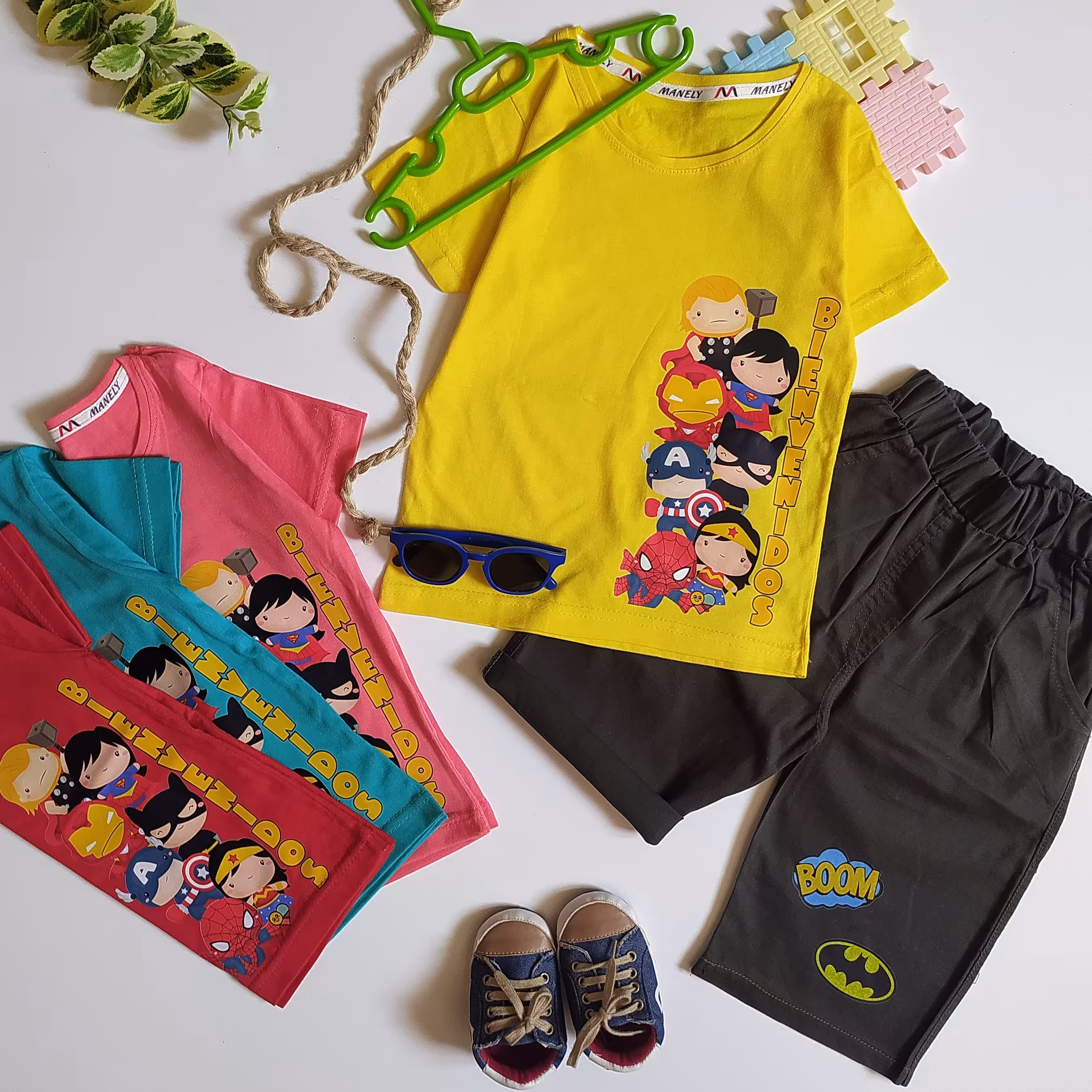 حراج تیشرت شلوارک  پسرانه طرح شخصیت های کارتنی بتمن ، مرد عنکبوتی سایز 45،50 شلوارک کتان بنگال سبز رنگ به قیمت خرید 