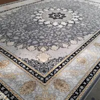 فرش ماشینی طلاکوب طرح نائین12متری رنگ دودی700شانه تراکم2550