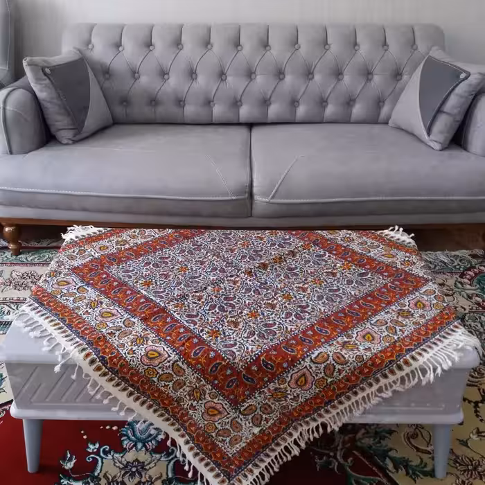 سفره قلمکار اصفهان طرح صادراتی ابعاد یک دریک قابل شستوشو باماشین لباسشویی رنگ ثابت تضمینی