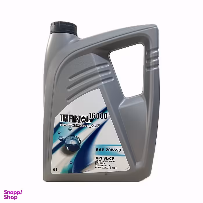 روغن موتور ایرانول 16000 گرید SL 20 50 حجم 4 لیتر