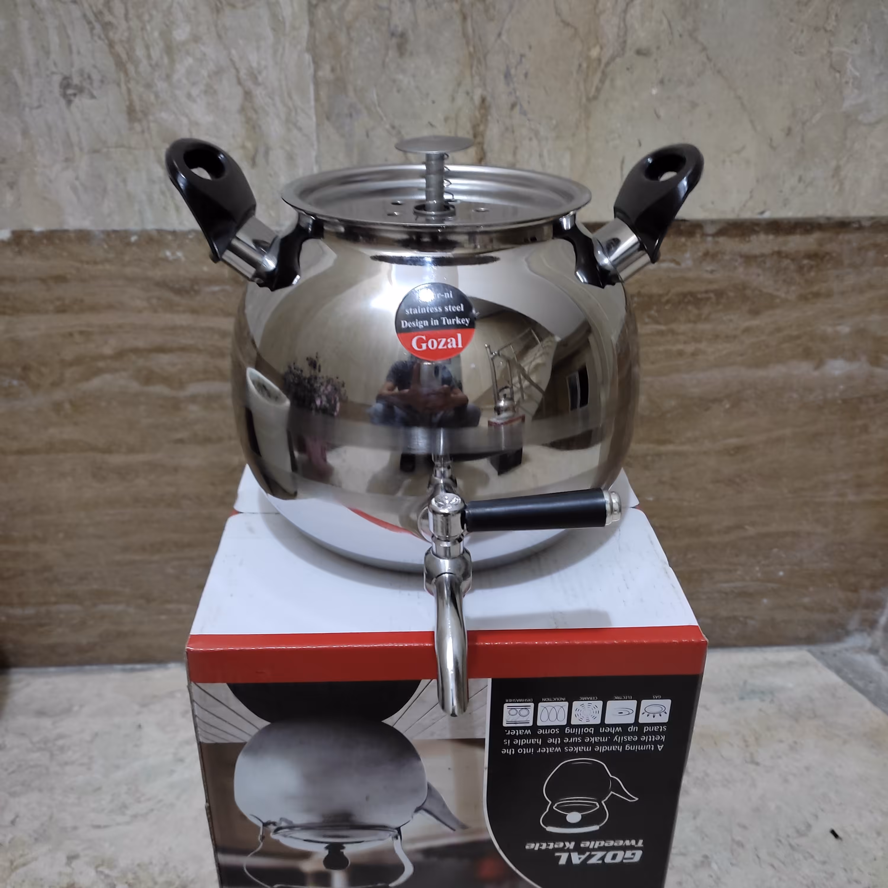 کتری 4 لیتری شیردار استیل طرح گلابی 