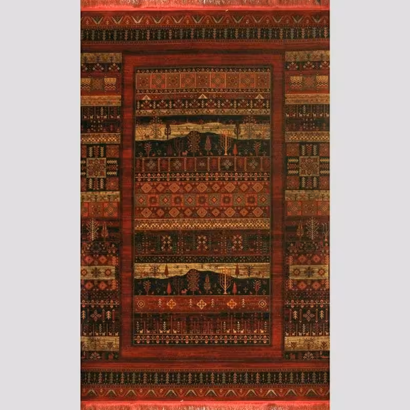 فرش ماشینی برند هیوا طرح بلوچ 220 لاکی سایز 1.5متری