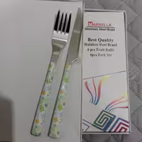 کارد و چنگال میوه خوری طرح سرامیکی مارک ماربلا سه بعدی 6 عدد چنگال و 6 عدد کارد  رنگ سبز کم رنگ   