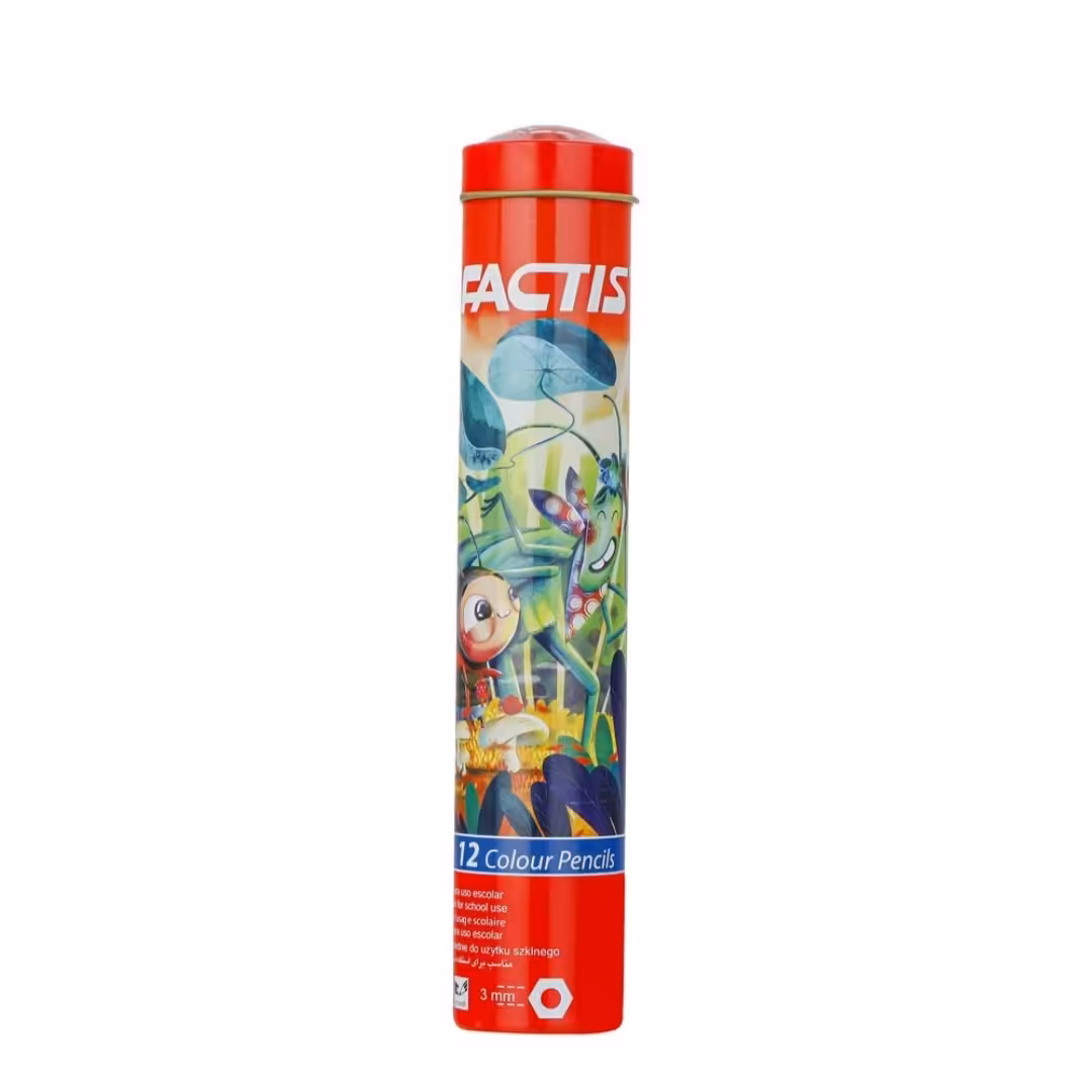 مداد رنگی 12 رنگ فلزی لوله ای فکتیس با درب فلزی 