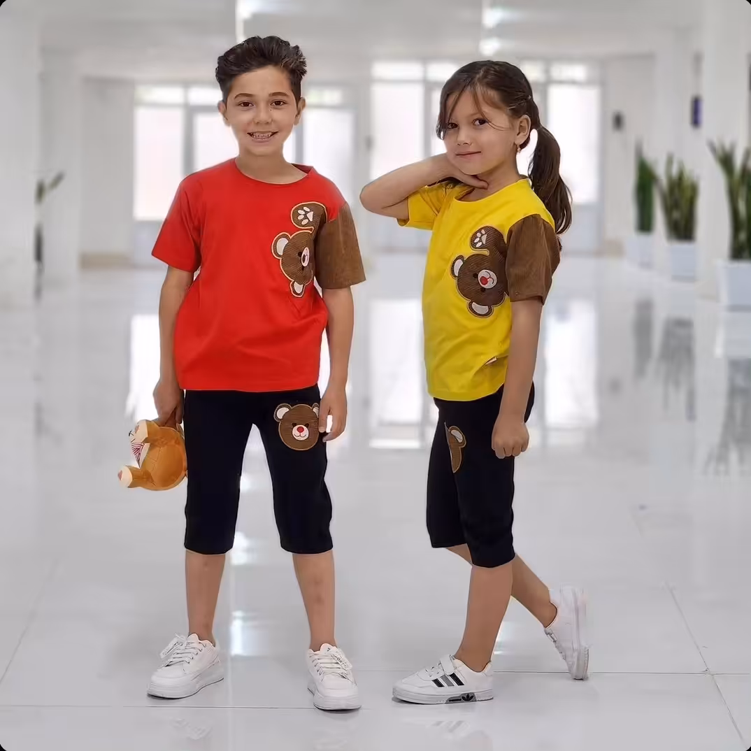 تیشرت شلوارک خرس کبریتی ست خواهر برادری   سایز  40تا55 