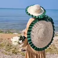 ست سفره حصیری کلاه و زنبیل دورچین سبز