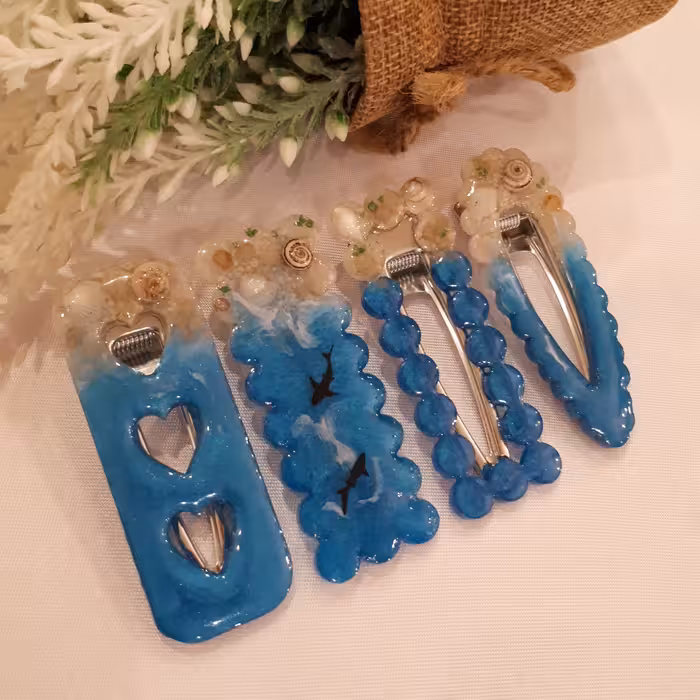 گیره رزینی طرح دریا با گیره استیل ابری دستساز خانگی 