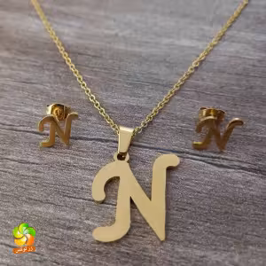 نیم ست حرف N استیل طلایی