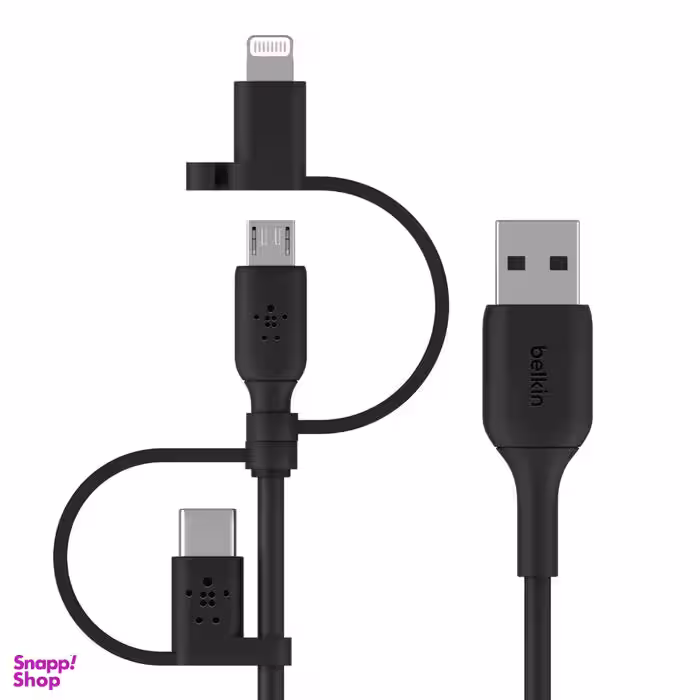کابل تبدیل USB به Type-C و Lightning و MicroUSB بلکین مدل CAC001bt1MBK طول 1 متر