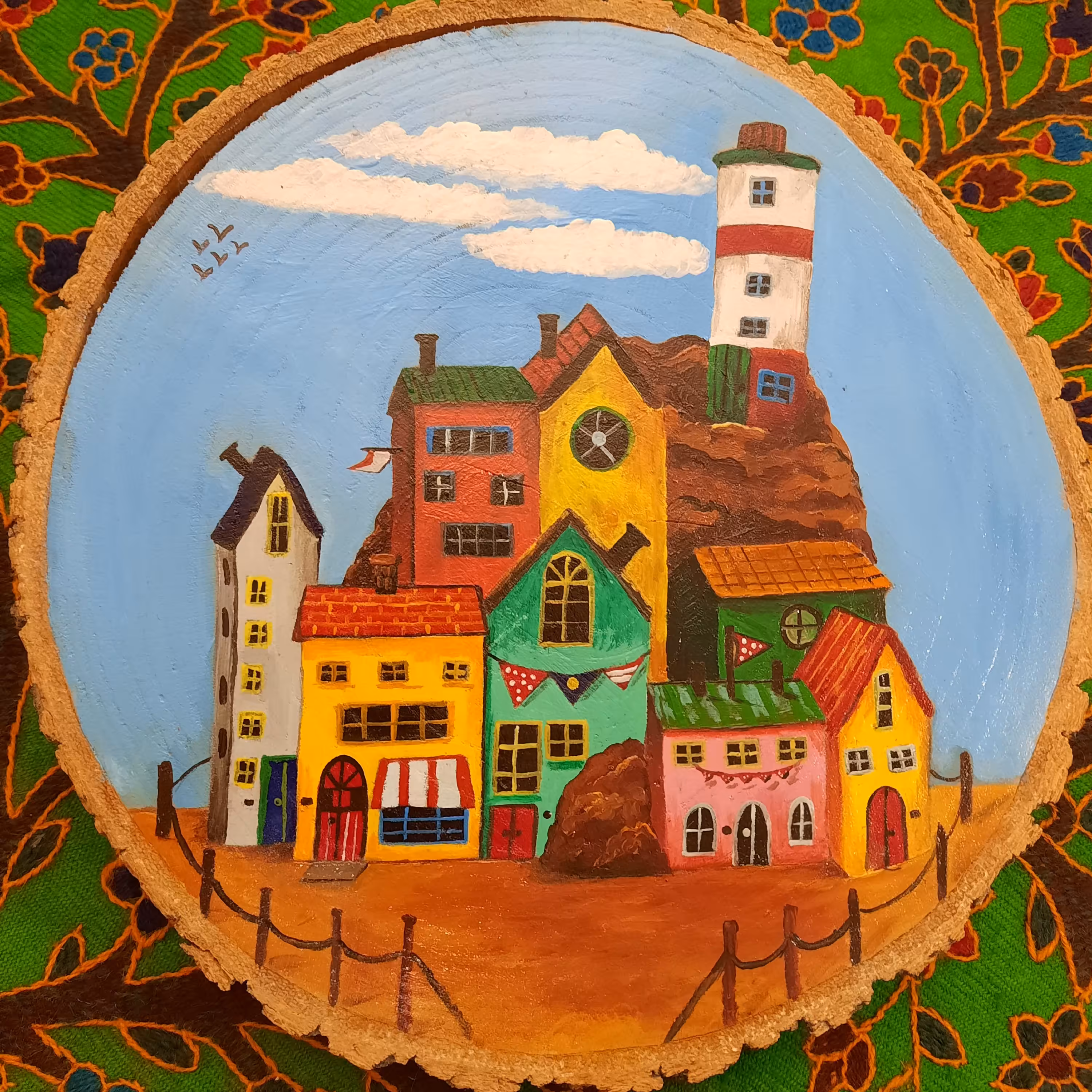 زیر بشقابی چوبی نقاشی شده