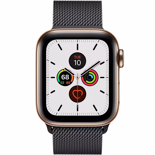 سری 5 استیل سلولار مردانه Gold Stainless Steel Case with Space Black Milanese Loop - Hiapple.ir