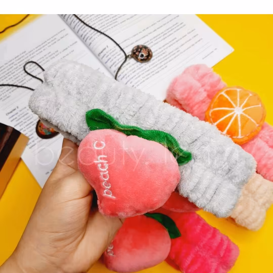 هدبند فانتزی لاکچری پولیشی میوه ایی حوله ایی آرایشی