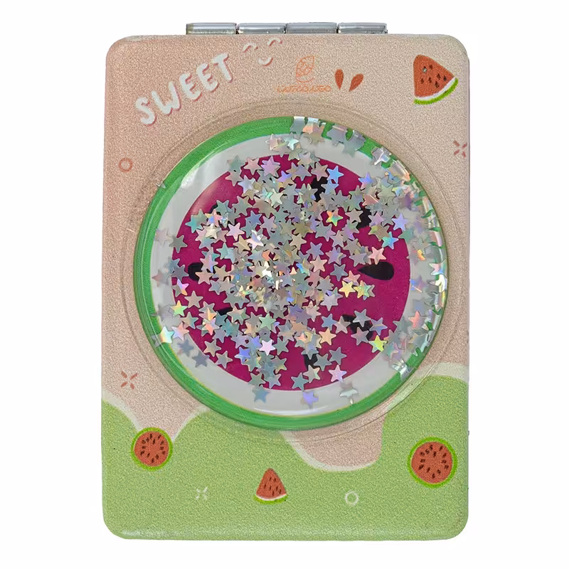 آینه مستطیلی جیبی (آرایشی) فانتزی طرح برجسته هندوانه صورتی 065