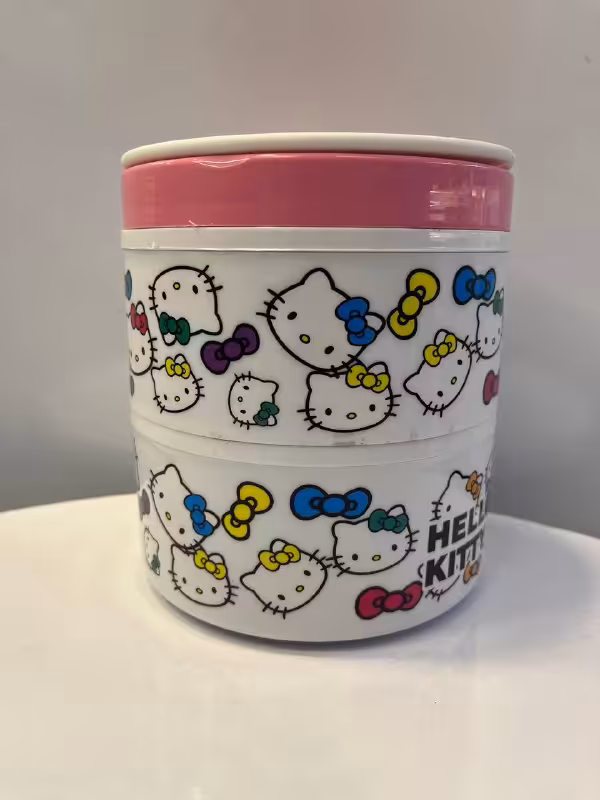 فلاسک غذای کودک دو طبقه دسته دار داخل استیل طرح کیتی  HELLO KITTY