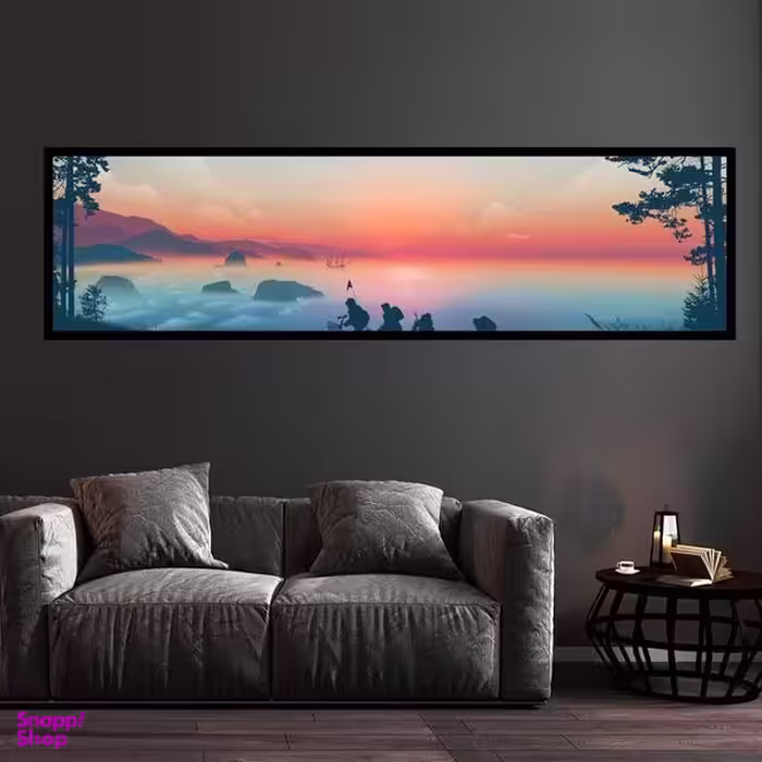 تابلو بکلیت طرح منظره غروب آفتاب و دریاچه مدل کشیده B-7604