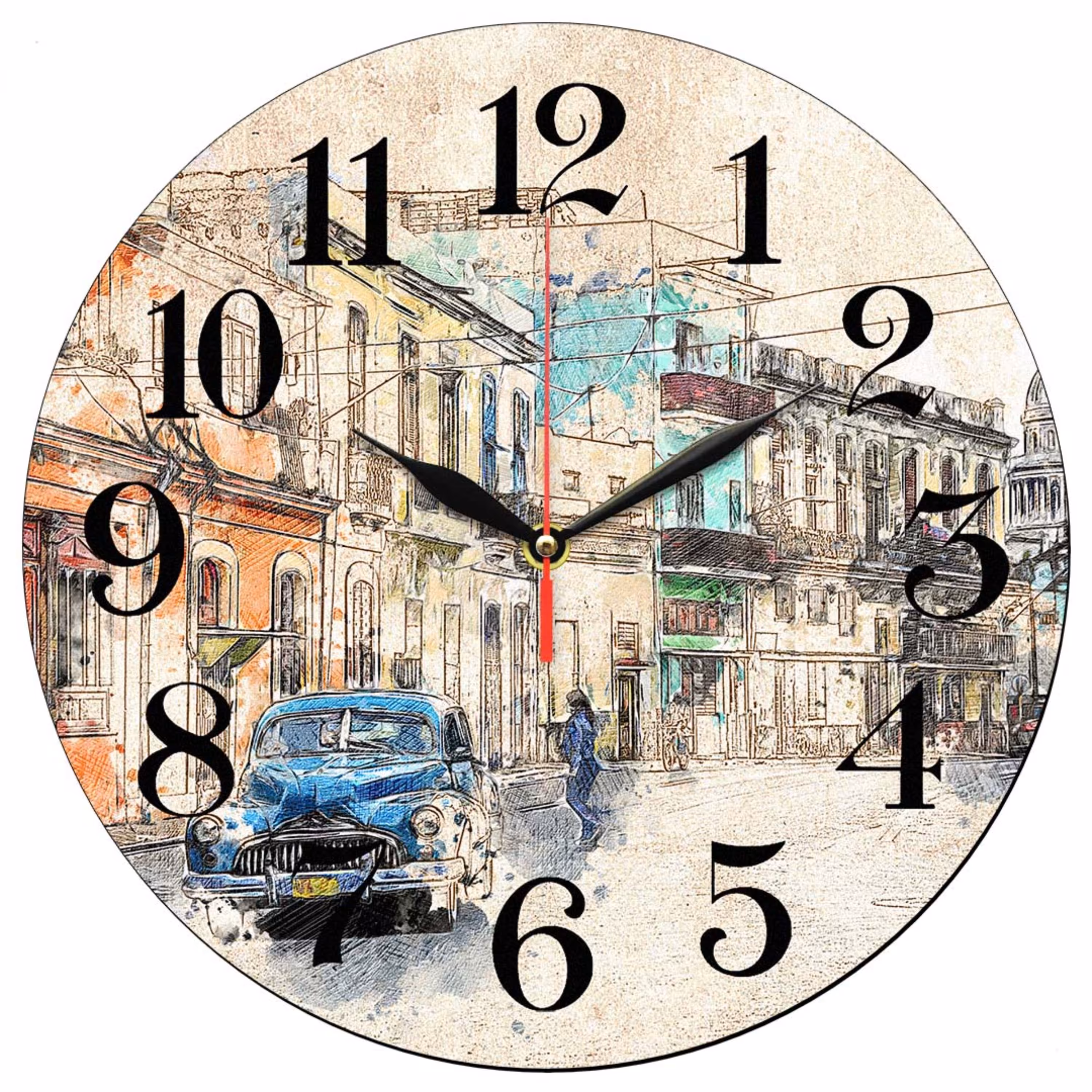 ساعت دیواری گرد مدل 1190 طرح منظره شهر  و ماشین قدیمی سایز 30
