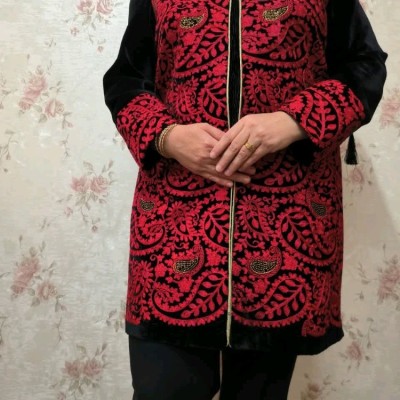 مانتو کتی زنانه مخمل مدل سوزندوزی یلدایی
