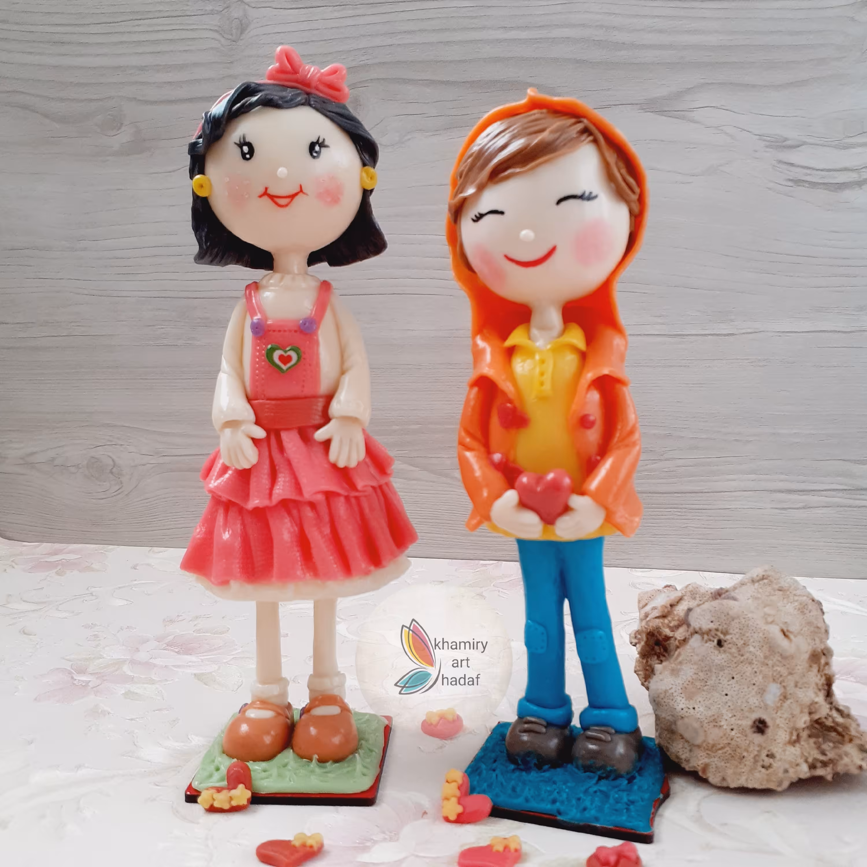 عروسک و مجسمه خمیری دختر و پسر عاشق قد21cm