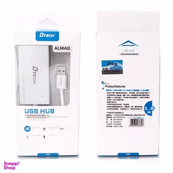 هاب 4 پورت USB-3 سیم دار دیتک مدل DT-3308 سایز 1.2 متر