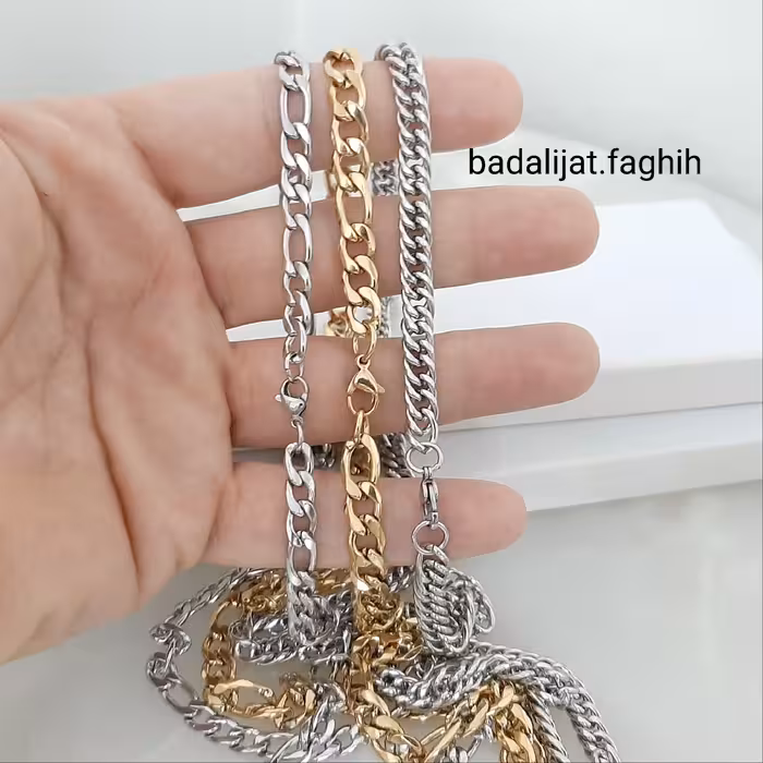 زنجیر فیگارو مردانه استیل بسیار با کیفیت و آبکاری طلا شده و کاملا رنگ ثابت 