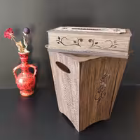 سطل آشغال و جعبه دستمال آنتیک قهوه