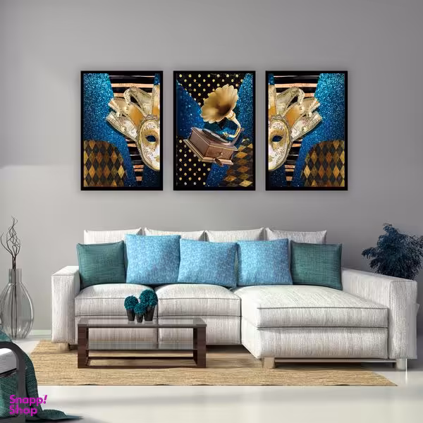 تابلو بکلیت طرح مدرن گرامافون و نقاب مدل B-1870 مجموعه 3 عددی