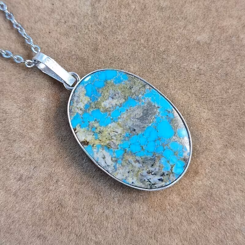 37-پلاک نقره عیار 925 - با سنگ فیروزه نیشابور  - کد 39 - w 8.65