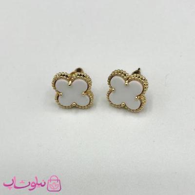 گوشواره میخی دخترانه سفید طرح ونکلیف آبکاری طلا کیفیت مستر کد 240