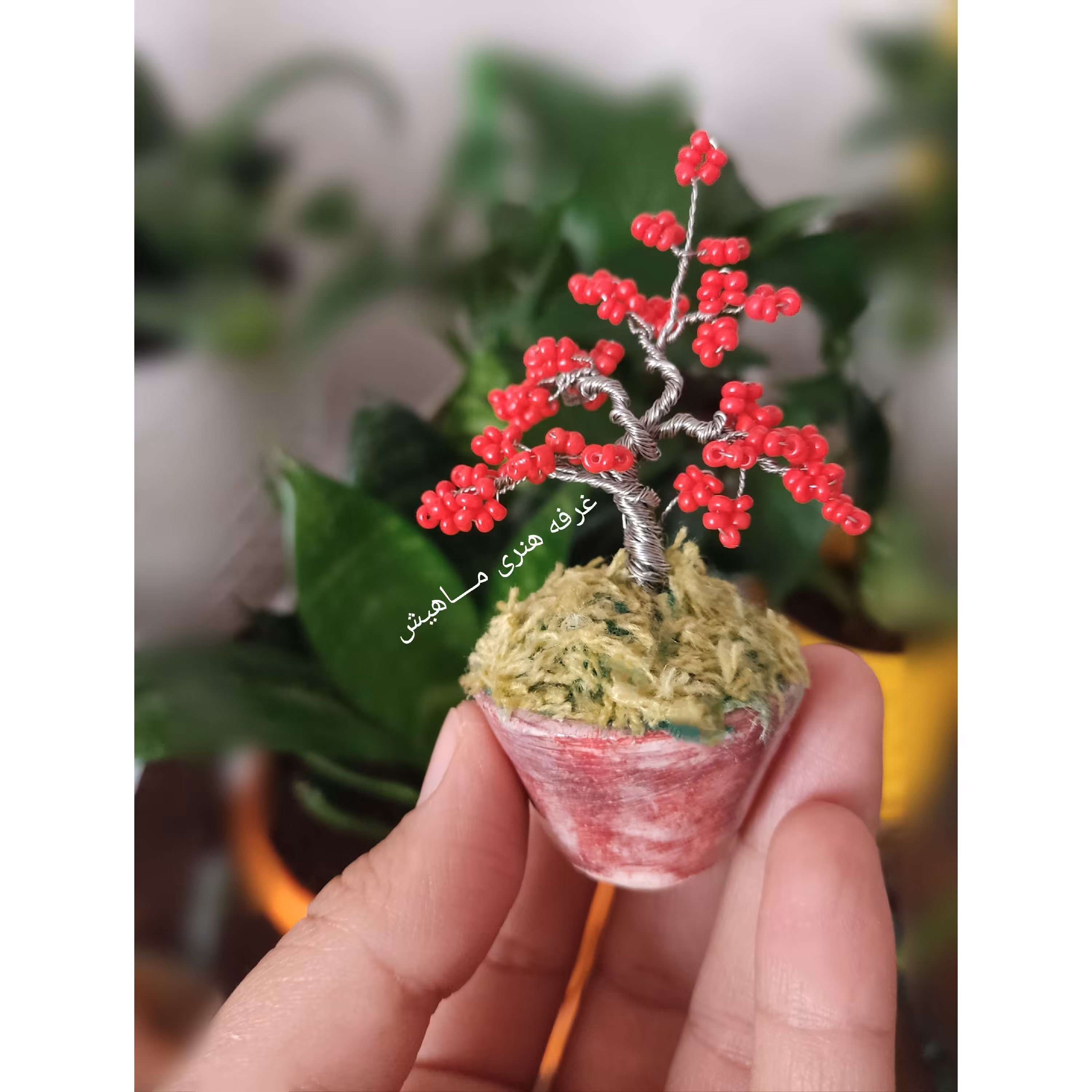 درختچه بنسای قرمز مینیاتوری دست ساز هدیه خاص هنری 