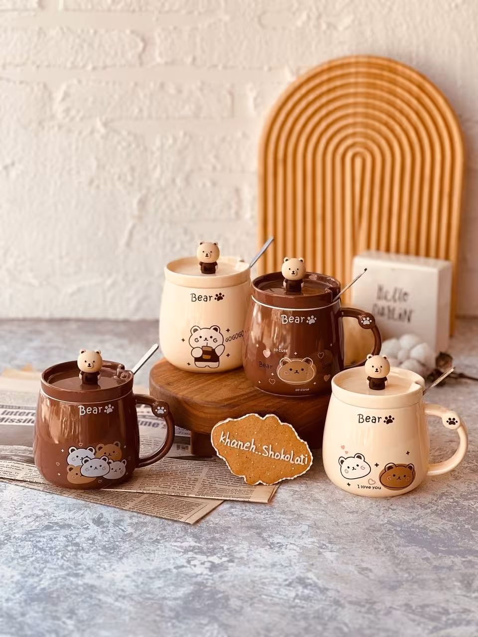 ماگ کرم قهوه ای خرسی کد00110