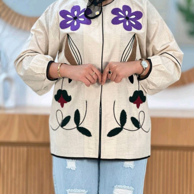 مانتو اسپرت زنانه لنین شسته شده گل برجسته