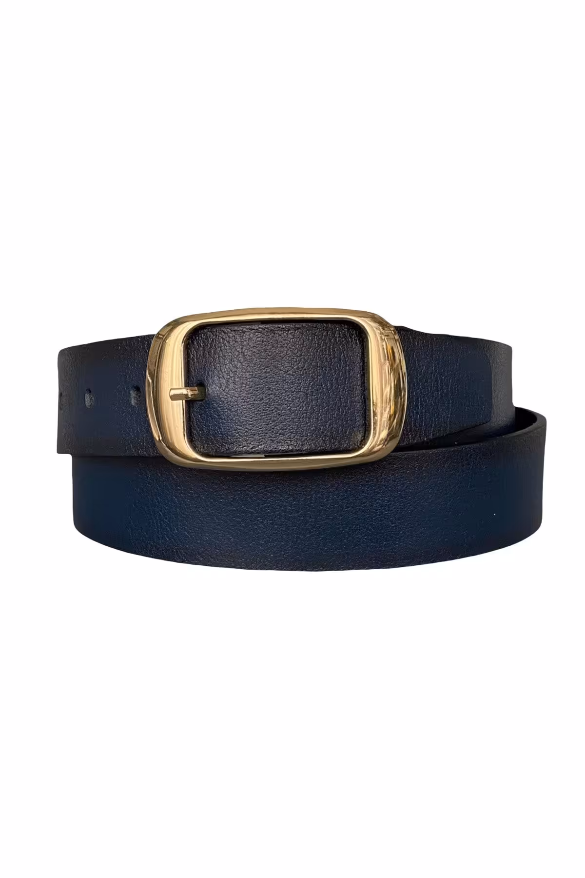 کمربند آبی زنانه 100% چرم اصل شلوار جین سرمه ای با سگک طلایی ورزشی 4 سانتی متری GoDeri