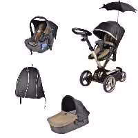 کالسکه و کریر چلینو سه چرخ چهار تکه  مدل مارکو رنگ مشکی قهوه ای گلد chelino Gold