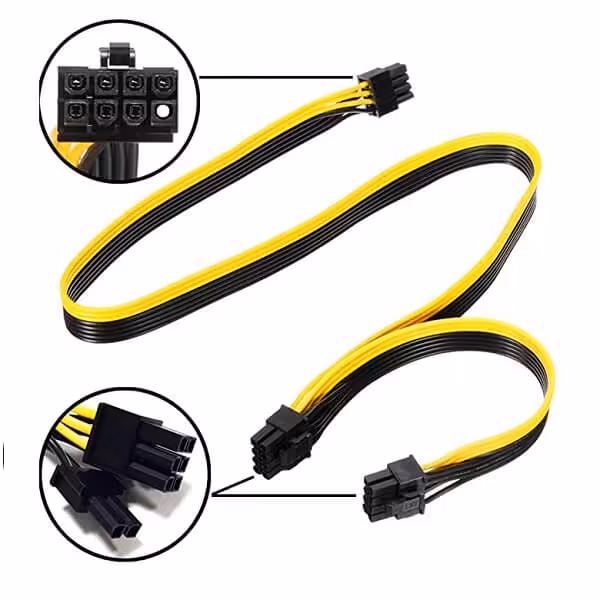 کابل تبدیل برق پاور 8  پین نربه دو تا 2 6 پین نر VGA