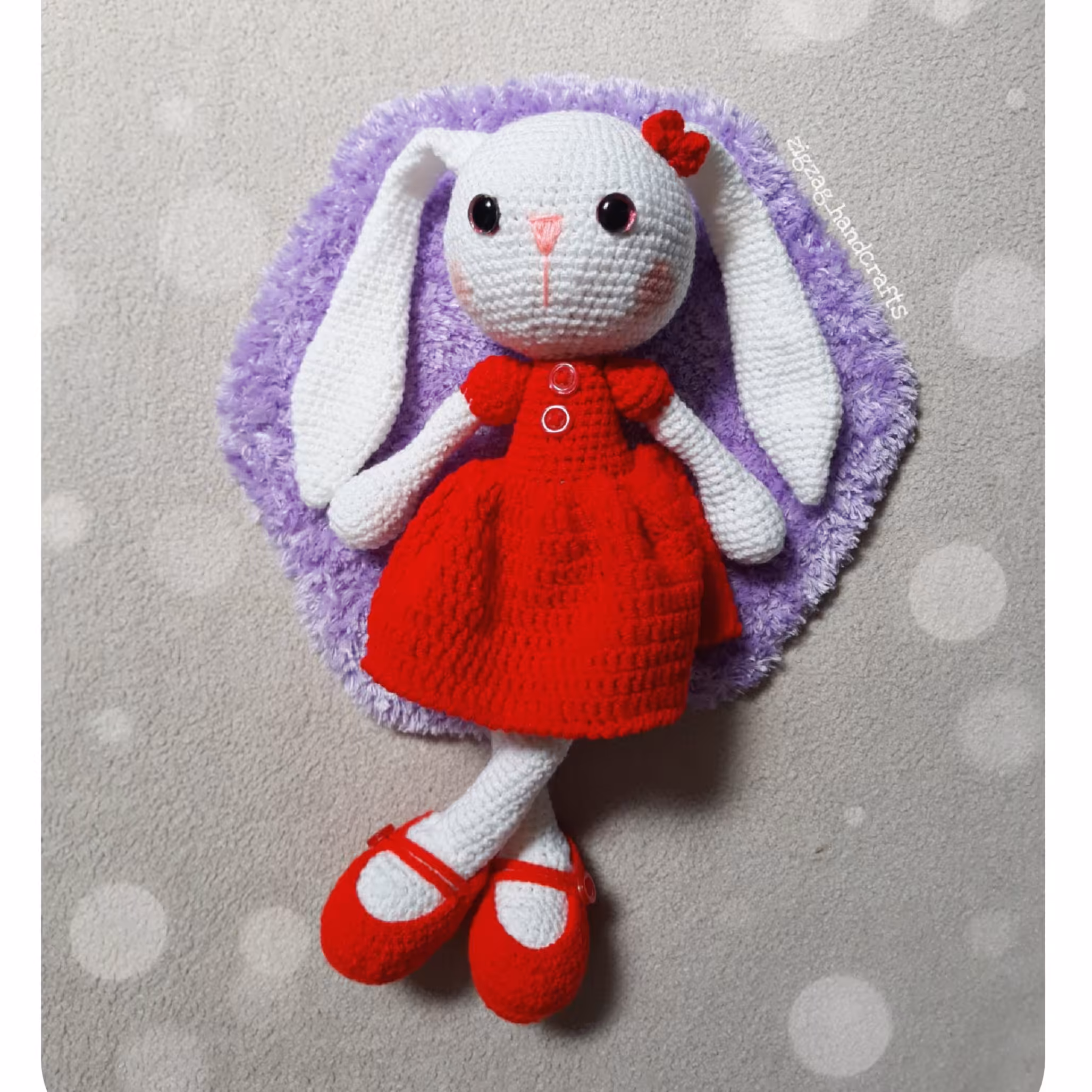 خرگوش بافتنی دامن دار 30 سانتی با چشم واشردار ایمن