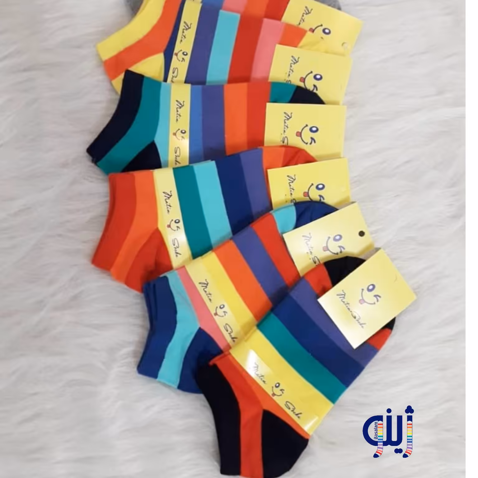 جوراب ساق کوتاه  نخ پنبه رینگی رنگین کمانی