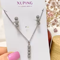 نیم ست ظریف و جواهری توپی استیل زنانه دخترانه مارک ژوپینگ