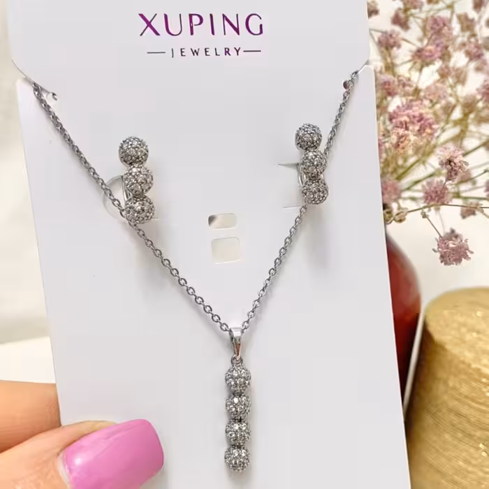 نیم ست ظریف و جواهری توپی استیل زنانه دخترانه مارک ژوپینگ