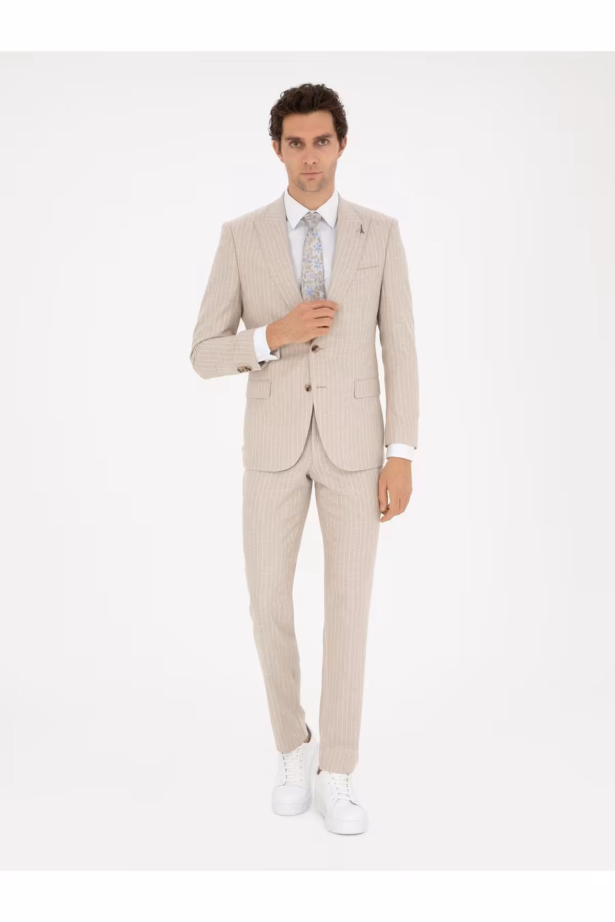 کت وشلوار نود مردانه و شلوار مخلوط باریک بژ کاشارل Cacharel