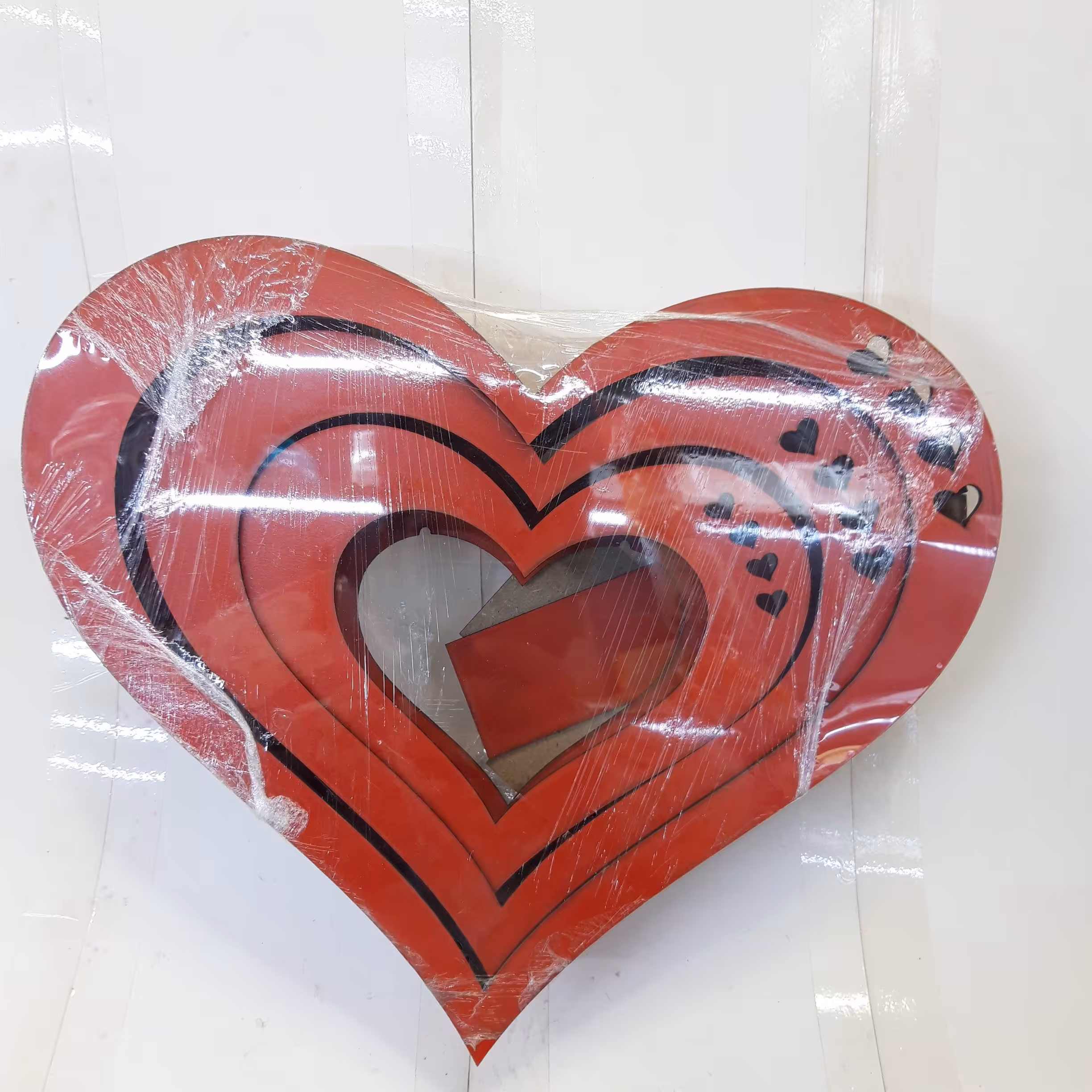 باکس سه تیکه طرح دل ،قلبی سایز متوسط چوبی 3 میلیمتری رنگ قرمز