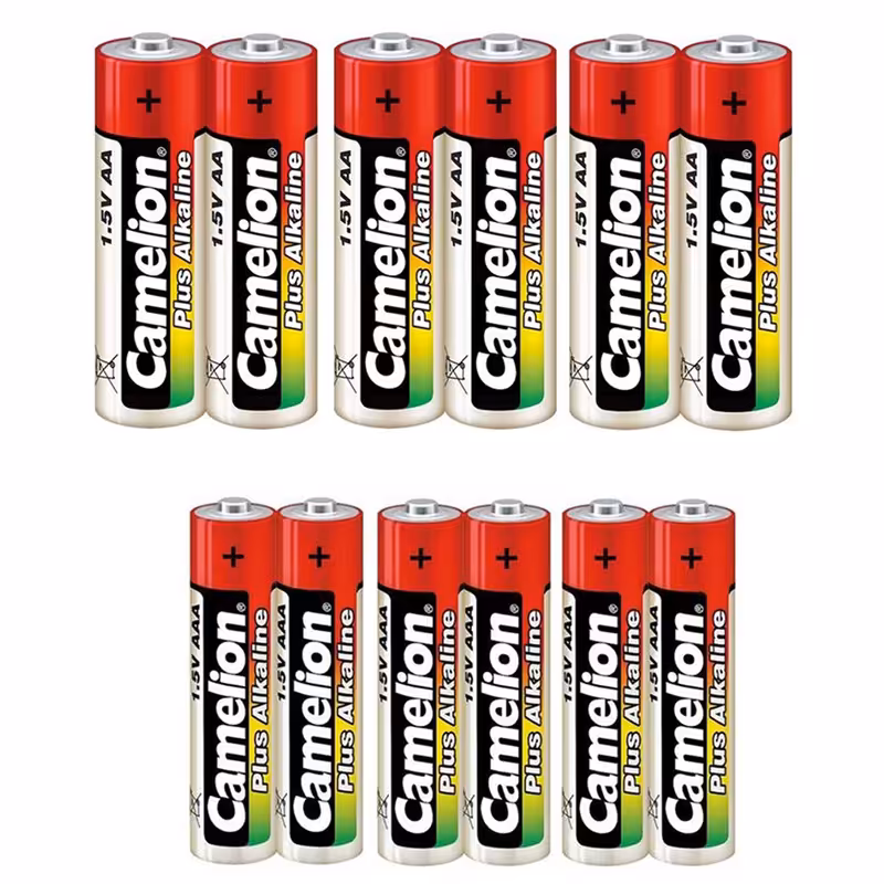 باتری قلمی و نیم قلمی کملیون مدل Plus Alkaline بسته 12 عددی