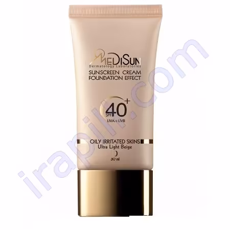 ضد آفتاب کرم پودری رنگی بژ خیلی روشن مناسب پوست چرب SPF40 مدیسان 30 میلی لیتر