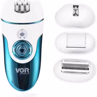 اپیلاتور حرفه ای 4 کاره VGR V-700 برای صورت، پاها، زیربغل و ناحیه بیکینی با پاک کننده پینه برای استفاده مرطوب و خشک 50 دقیقه زمان اجرا شارژ سریع باتری لیتیوم یون 2X500 میلی آمپر ساعت