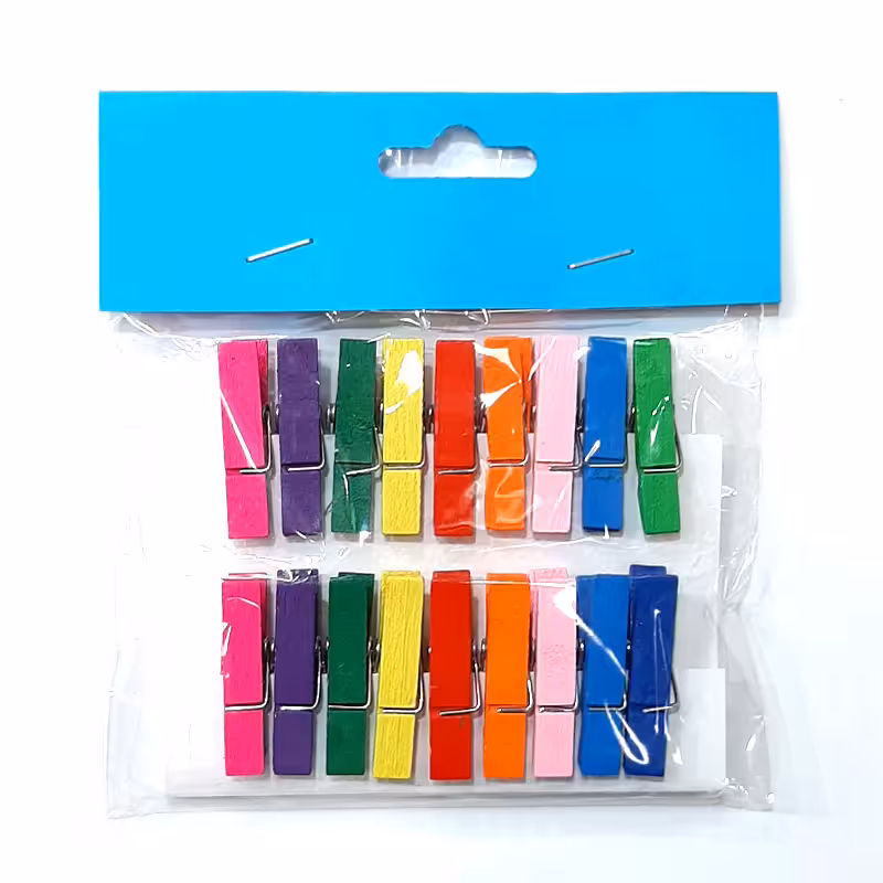 خرید گیره چوبی رنگی بسته 18 عددی سایز متوسط