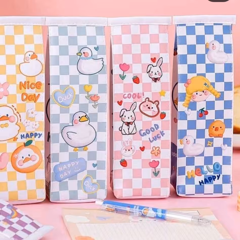 جامدادی فانتزی دخترانه  مدل چارخونه دختر کیوت چرم مصنوعی