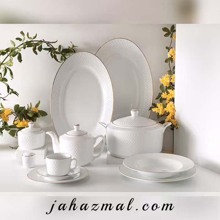سرویس چینی زرین طرح زرین 102 پارچه (سفید لب طلا)